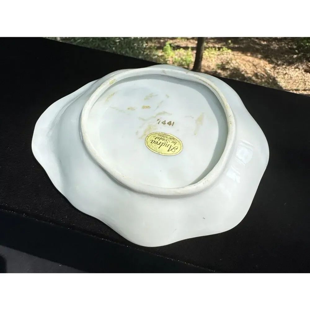 Andrea by Sadek Bowl American Eagle Gold White Blue Trim Ceramic Scalloped -A50